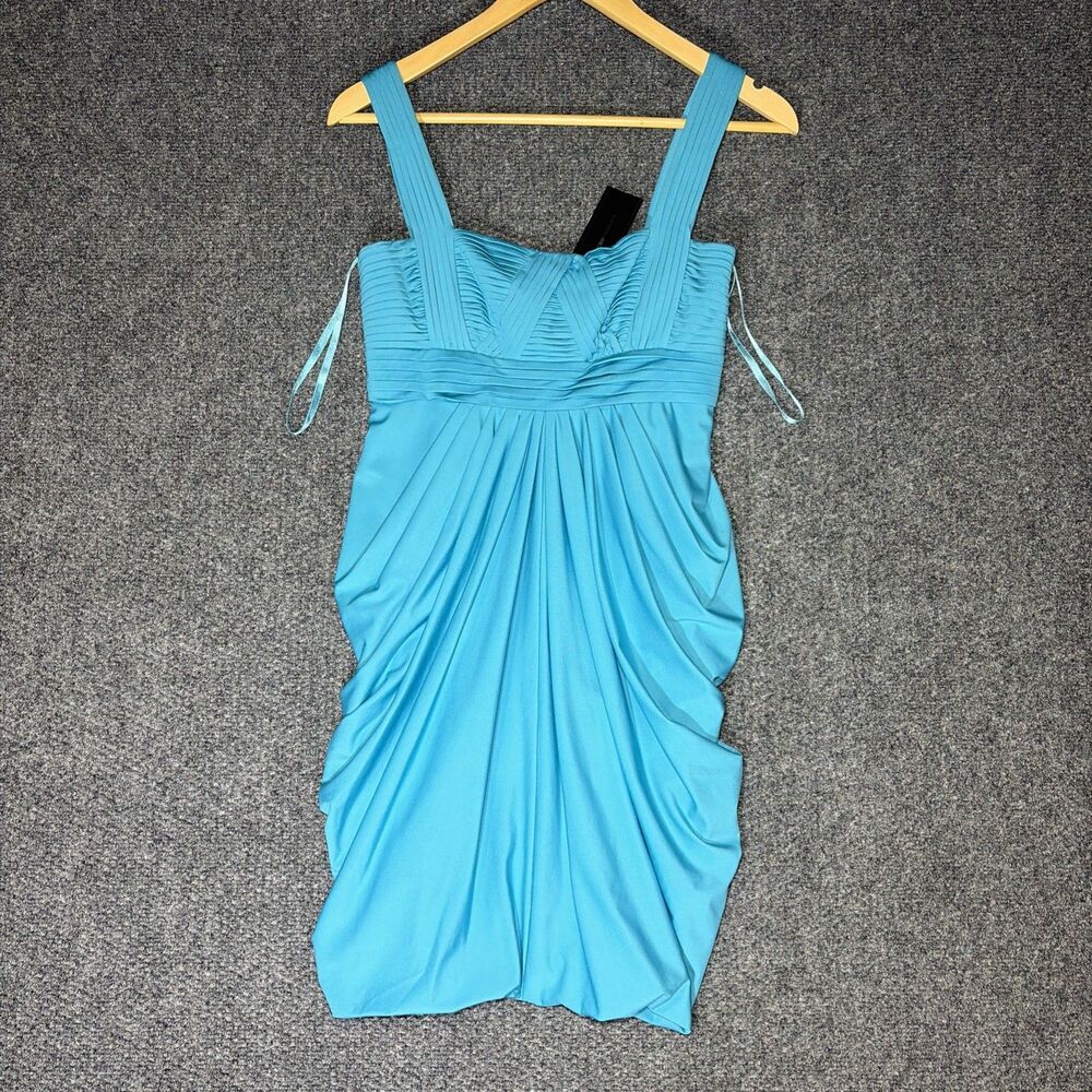 NWT BCBG MAXAZRIA Y2K Women's Mini Dress Teal Size XS GORGEOUS Draping & Color